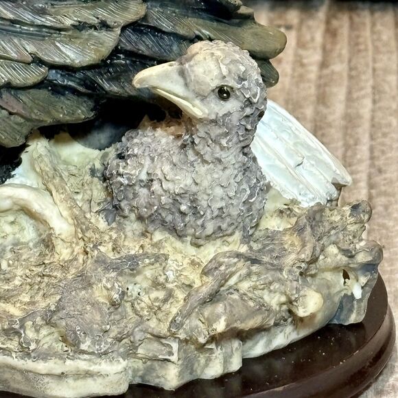 American Bald Eagle with Eaglet Sculpture on Wood Base - Picture 3 of 9